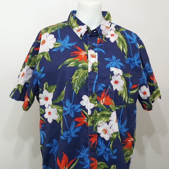 American Eagle Mens Hawaiian Floral XL Navy Red - Picture 3 of 12